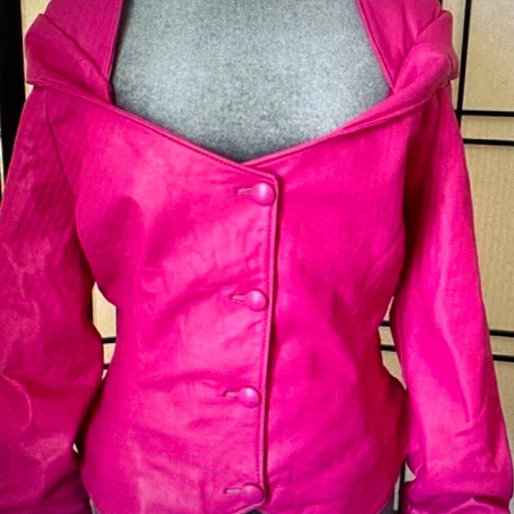 Hugo Buscati Milano Leather Bolero jacket, Hot Pink/Fuschia/Bubble Gum,S